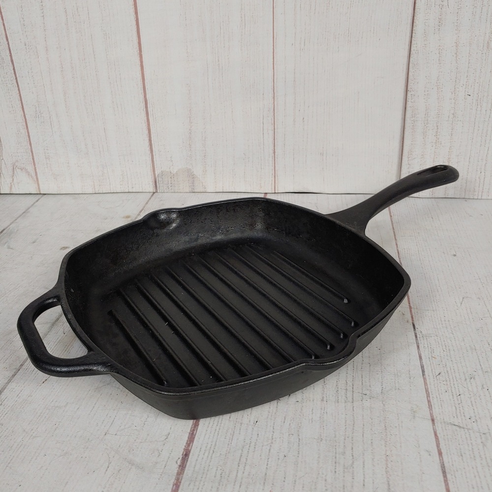 Cocinaware Square Grill Pan Cast Iron Skillet - Black Ribbed with Helper Handle